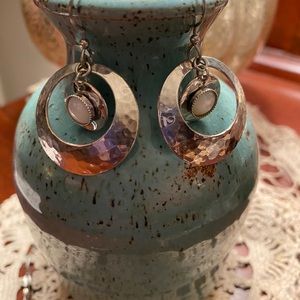 Hammered sterling silver pierced earrings.